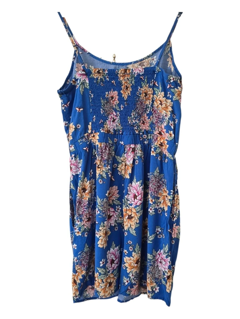 Blue Floral Button-Front Romper Size M Excellent Condition